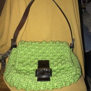 Fendi Mamma Knit crochet  Baguette in Light Green